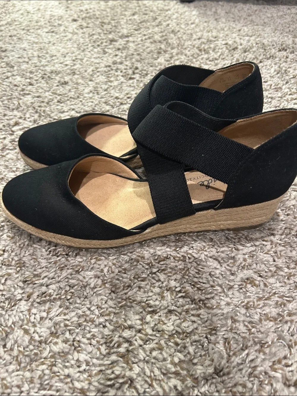 Life Stride Black Espadrille Wedge Sandals with Crisscross Elastic Straps